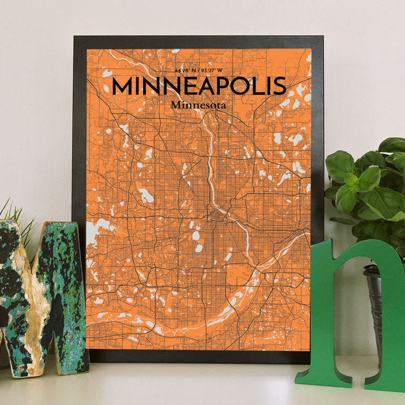 « minneapolis »-impression d’art graphique sans cadre sur papier, H 17 po x l 11 po x P 0,05 po