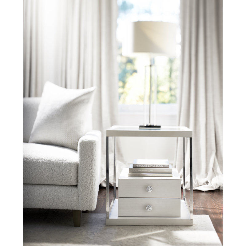Eggshell White Transitional Rectangular Side Table with Storage