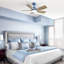 Ventilateur de plafond 42 po à 5 pales bleu foncé moderne avec lumière, télécommande à six vitesses, moteur à courant continu silencieux