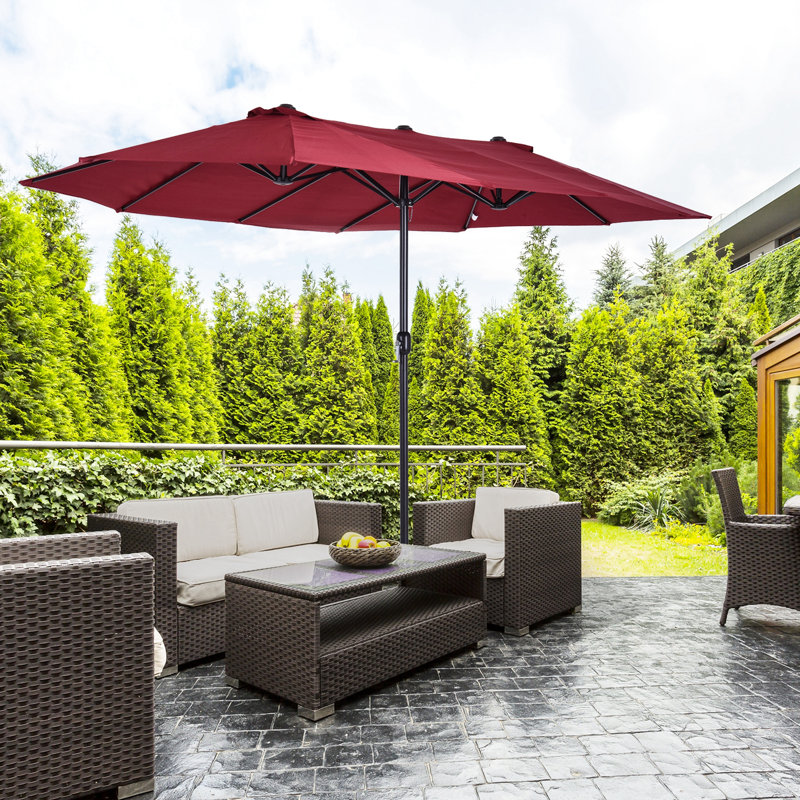 Parasol de patio de 15 pi, très grand, double, construction - rouge vin pour piscine, grande cour arrière, rouille - plaisir extérieur