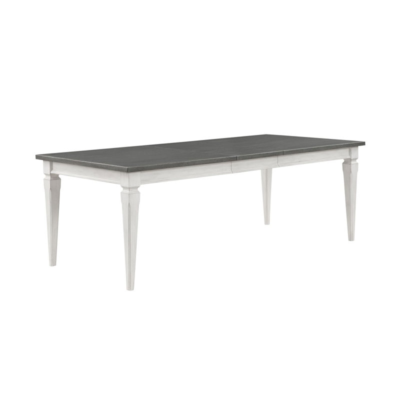 Table de salle à manger rustique gris et blanc patiné avec feuille