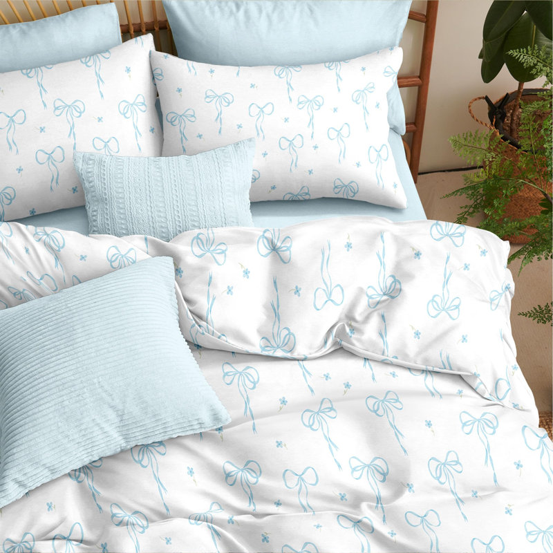 Ensemble de housse de couette à motif floral rose en forme de jacinthe et d'édredon en microfibre douce pour lit, Bleu
