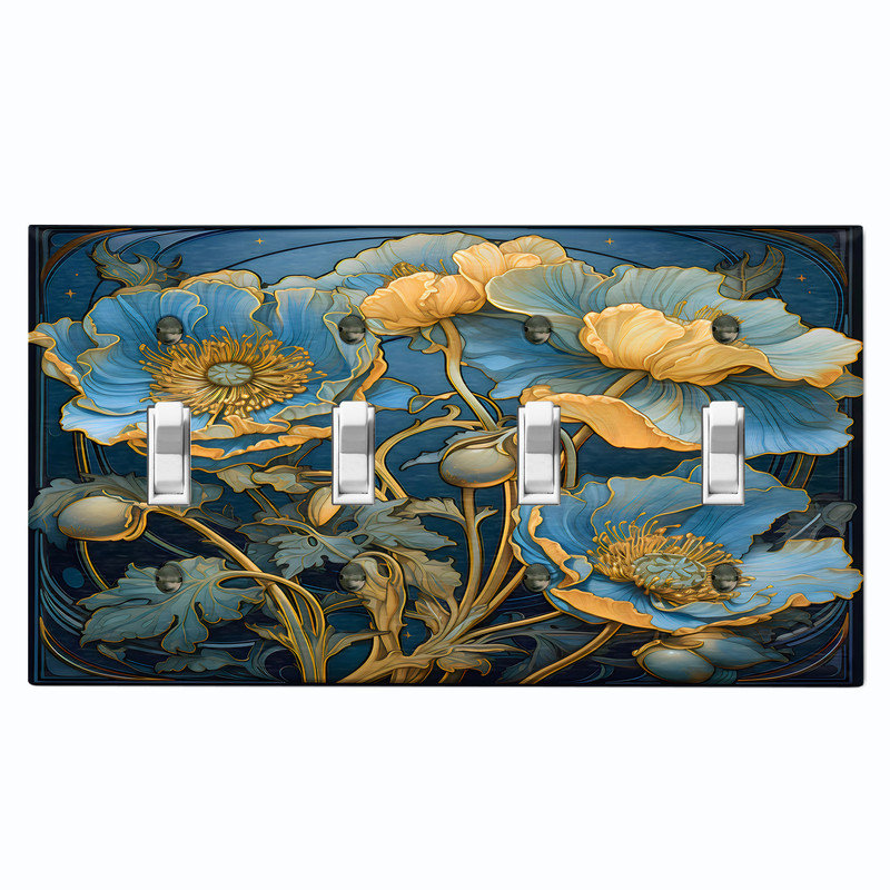 Couvercle de plaque d'interrupteur en métal; Bascule standard à 4 bandes US - motif floral rustique, #4 Quad Toggle