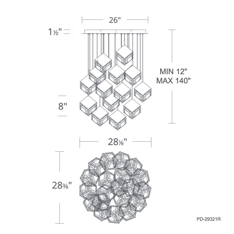 Luminaire suspendu en forme de grappe à 21 lumières DEL Ice Cube, Noir