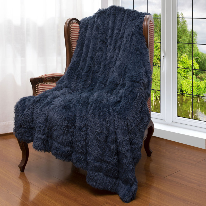 Reversible Faux Fur and Fleece Throw Blanket, 50"x60"
