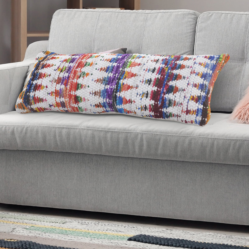 Handmade Chindi Multicolor Chevron Striped Throw Pillow, Polyester/Polyfill