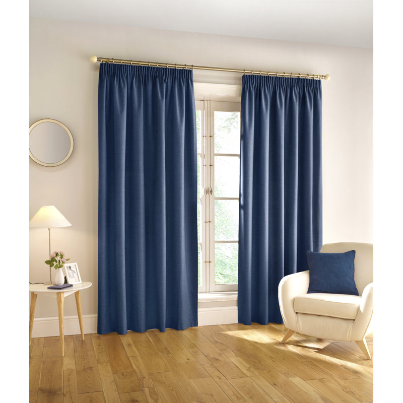 Landaff Blackout Curtain Pair, 117cm Width x 229cm Drop, Navy