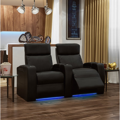 Upholstered Power Reclining Home Theater Seating with Cup Holder