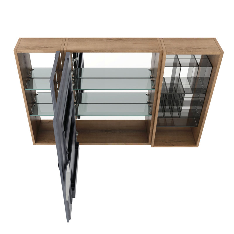 Armoire de toilette 41,4 po avec rangement, armoire à pharmacie murale avec porte miroir, tablettes en verre réglables, contreplaqué