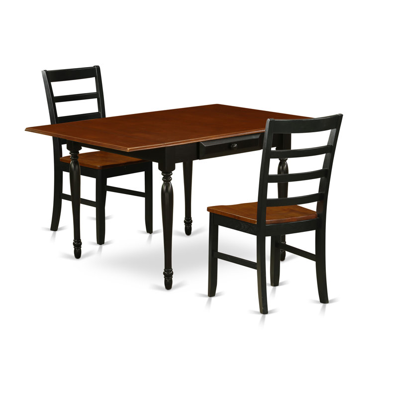 Ensemble de coin repas 3 pièces pour petits espaces comprenant une table de salle à manger rectangulaire avec Dropleaf et 2 chaises de cuisine, noir et cerise