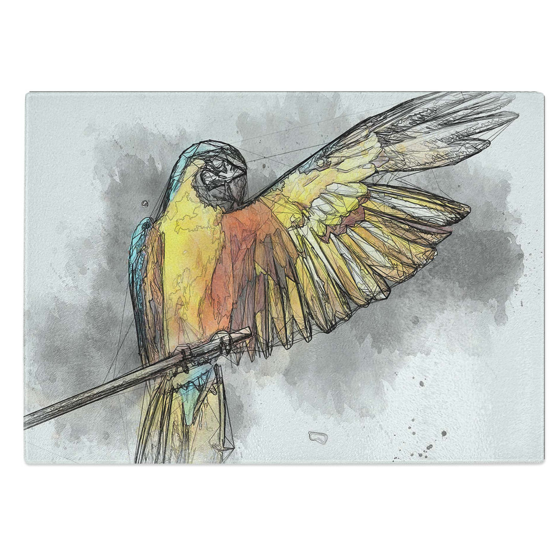 Tempered Glass Yellow Macaw Parrot in Abstract Chopping Board