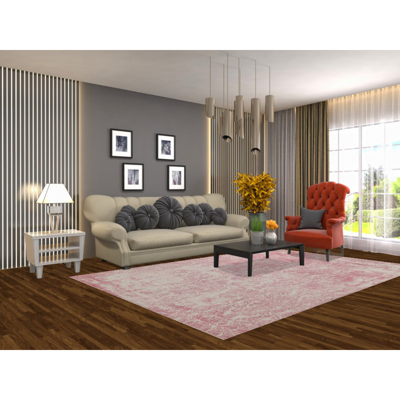 Tapis rayé rose à motif abstrait moderne 6 x 10