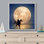Art mural, impression sur toile encadrée jaune pleine lune avec palmier et mer, astronomie et espace, art numérique, art moderne, rustique, coloré pour le salon