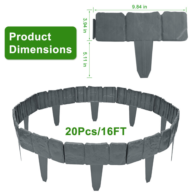 Koryne 20 PCS Cobbled Stone Effect Plastic Garden Lawn Border Edging 16ft Interlocking Landscape Edging for Flower Bed Walkway