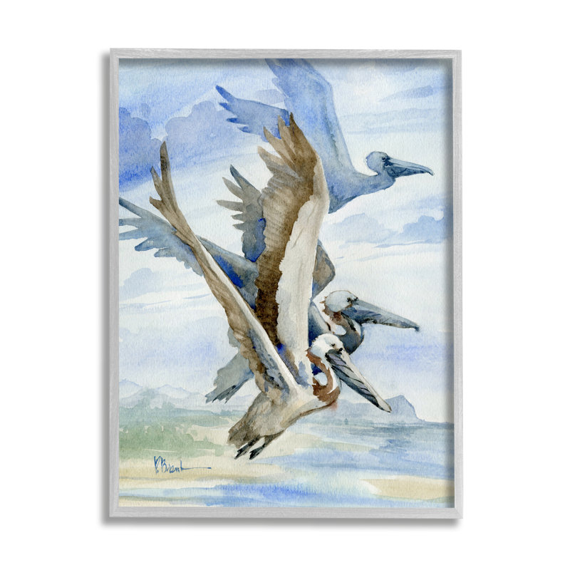 Pelicans Aloft Bird Flight Trio par Paul Brent - peinture sur bois, H 20 po x l 16 po x P 1,5 po, Estampe numérique Farmhouse