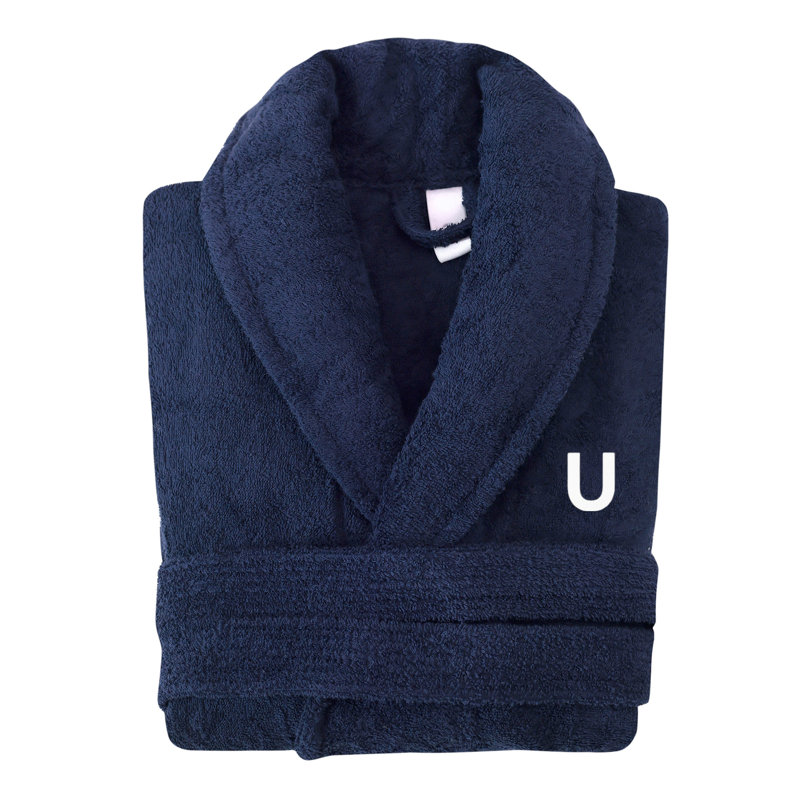 Peignoir monogramme en coton turc châle, Marine, U