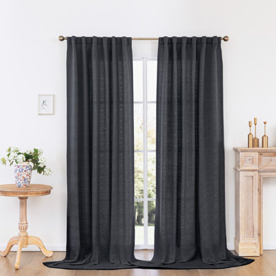 Wulfram Cotton Blend Textured Semi-Sheer Back Tab/Rod Pocket Curtain Pair