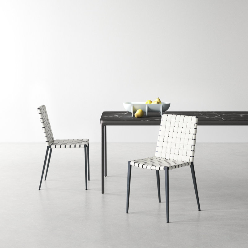Brett 18'' H Leather Upholstered Metal Armchair, Black, White