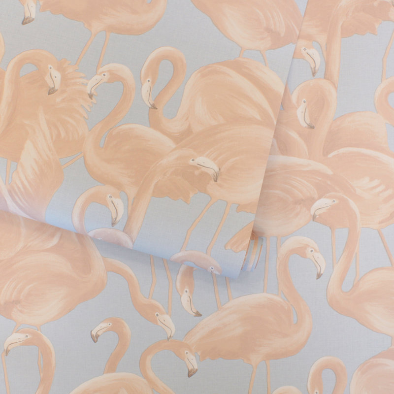 Papier peint adhésif Flamingo, Rose pastel / bleu