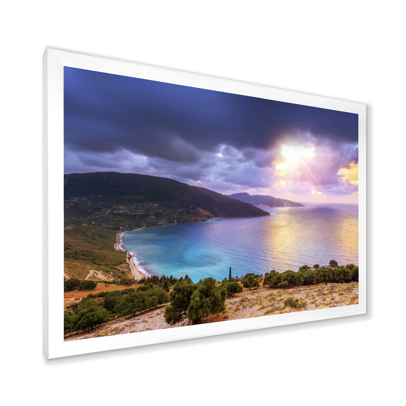 Été coucher de soleil sur la mer - art mural sur toile nautique et côtier, H 12 po x l 8 po x P 1 po, Cadre photo blanc