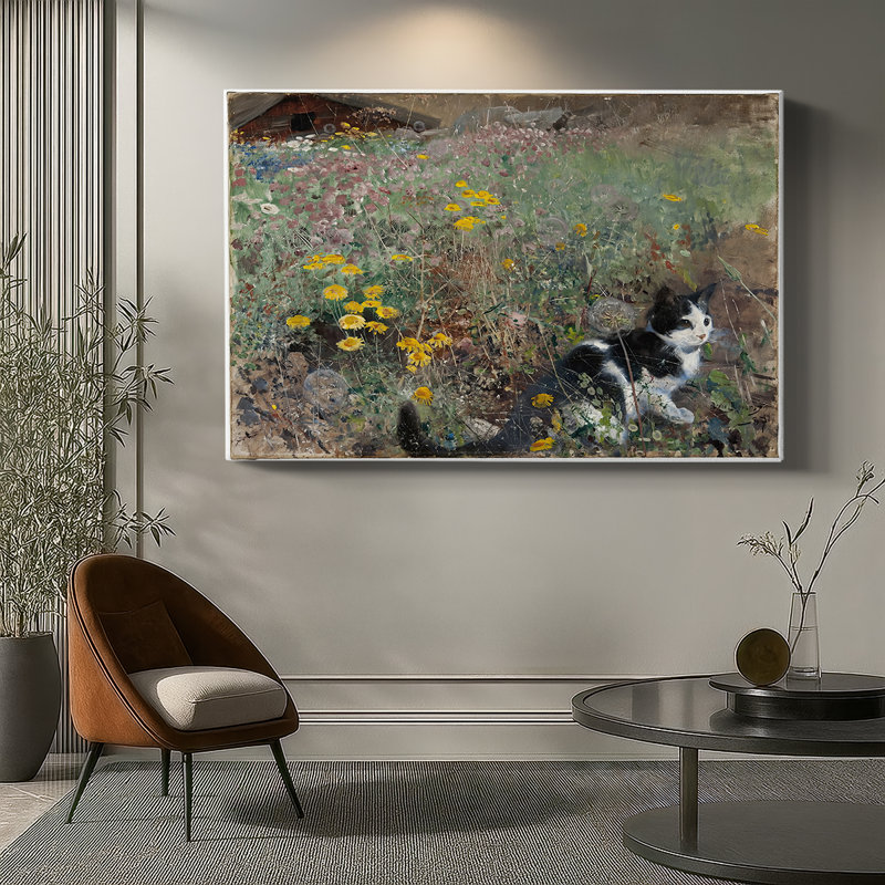 Cat in a Summer Meadow-Bruno Liljefors-Gallery Wrapped Canvas-1887, 12 x 18