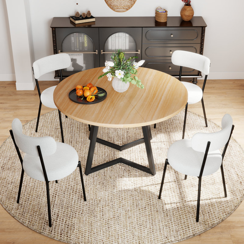 Modern Farmhouse Kitchen Dining Table Set, 5, White, Brown
