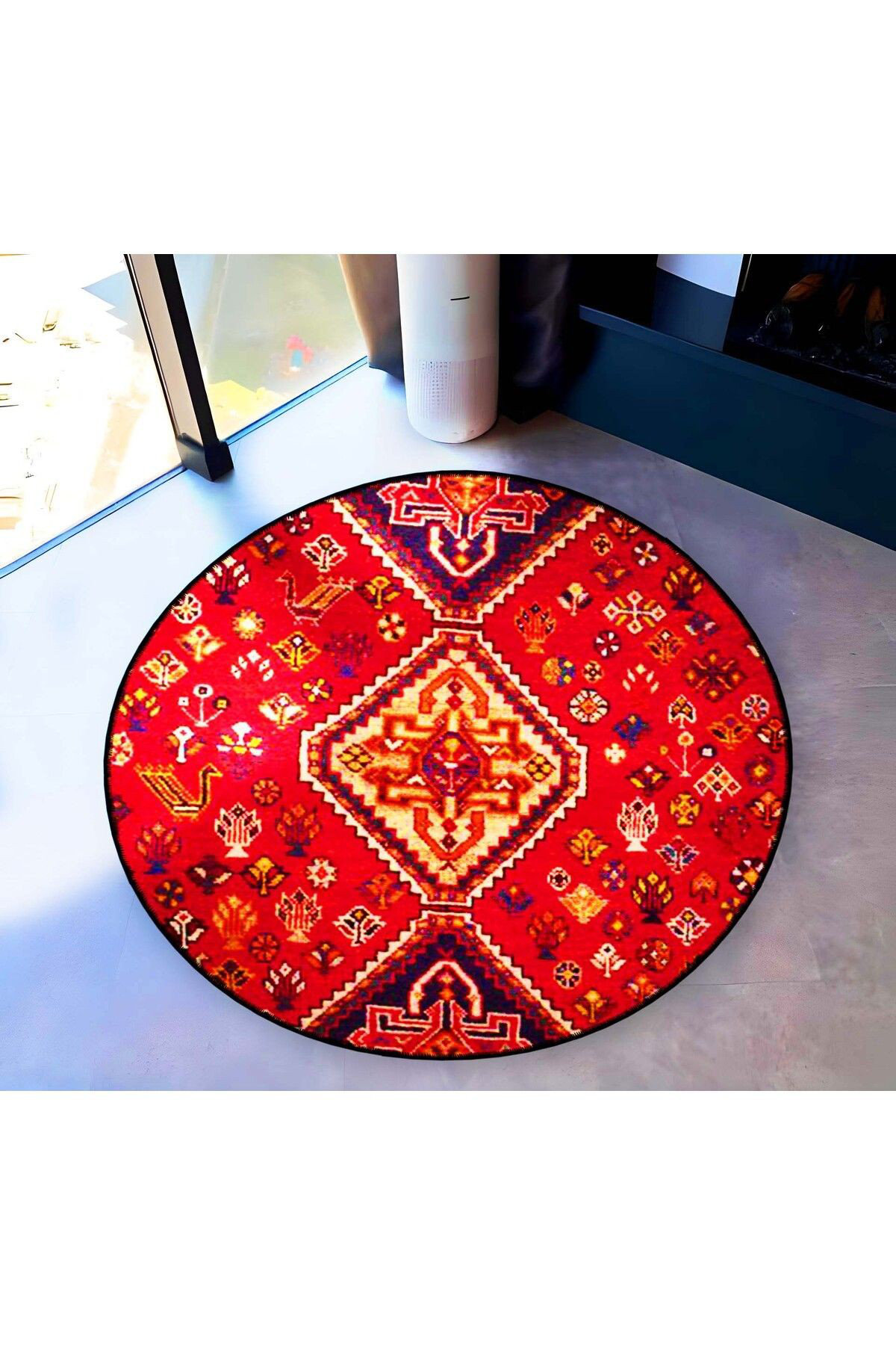 Bloomsbury Market Red Themed Ethnic Patterned Traditional Round Woven ...