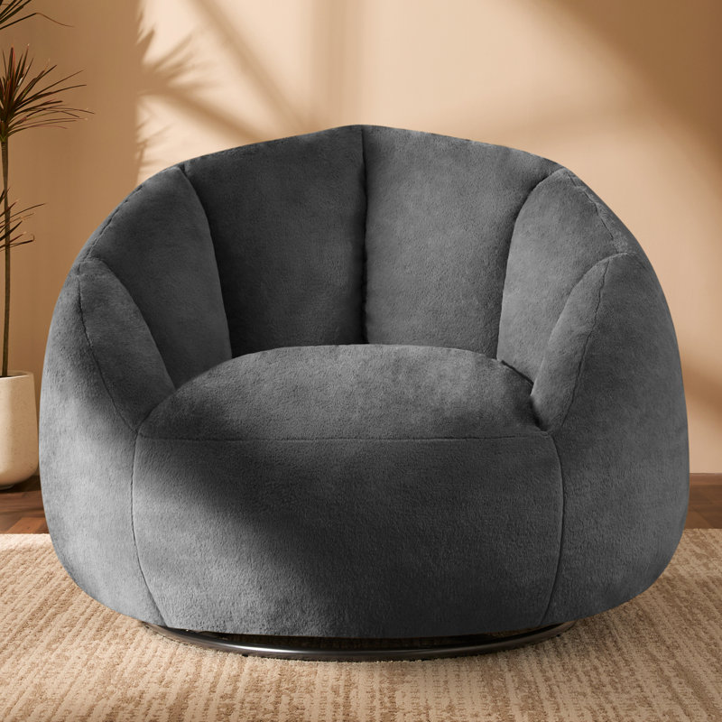 Plush Giant Swivel Compression Bean Bag Chair Shell Bean Bag Sofa Soft Accent Chair, Gray