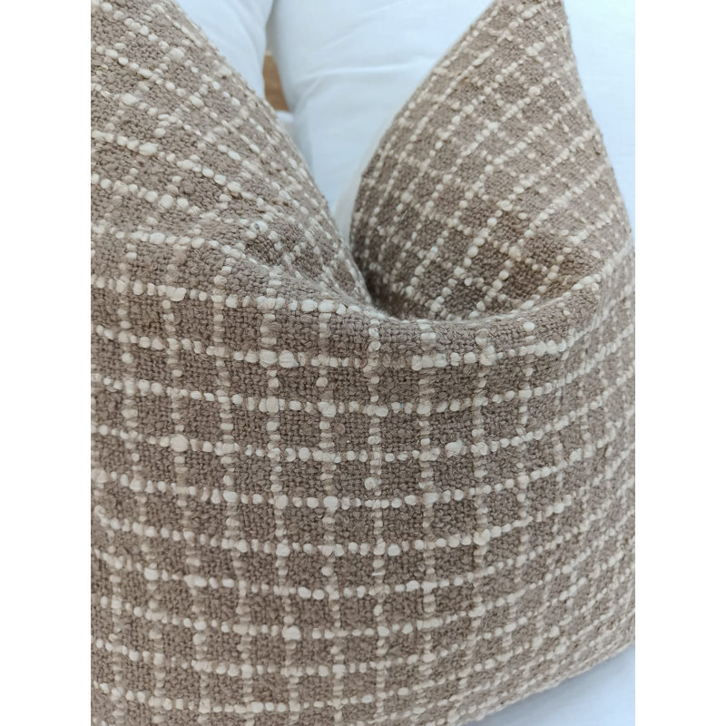 Handmade Brown Checked Cotton Cushion Cover