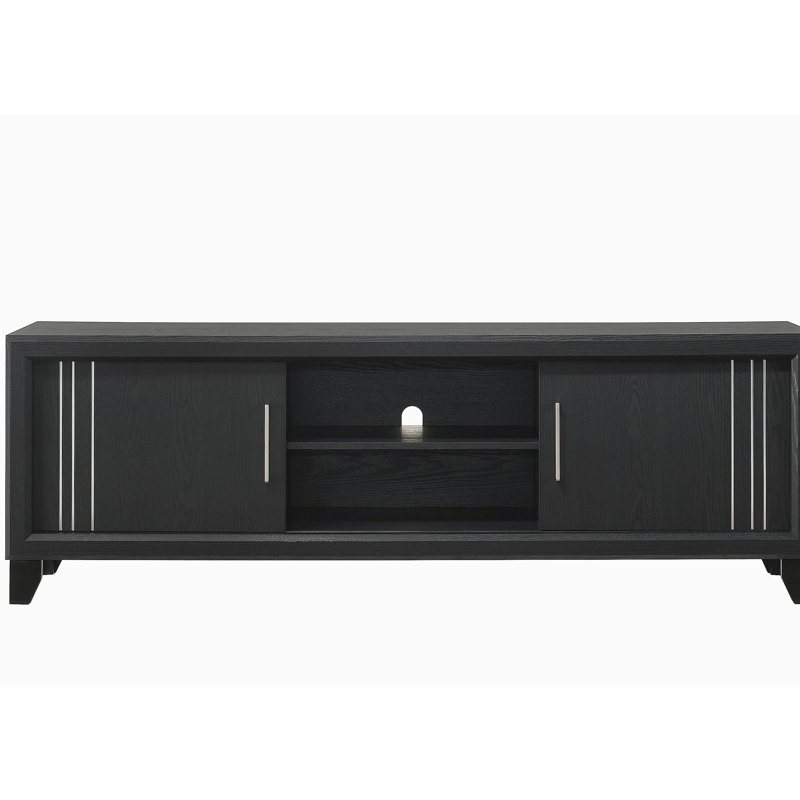 Meuble télé en bois avec console multimédia et tablettes ouvertes, Gris anthracite