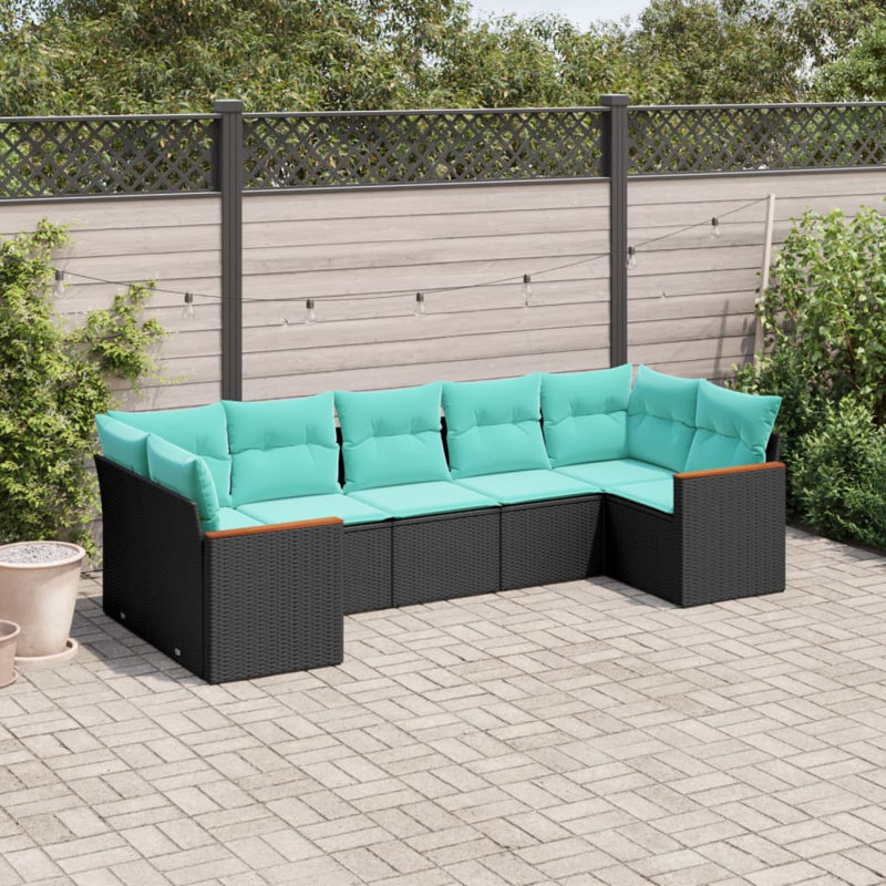  7 Piece Patio Sofa Set With Cushions Black Poly Rattan