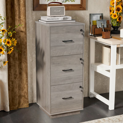 Wooden 3 Drawers File Cabinet With Lock 38.58"H