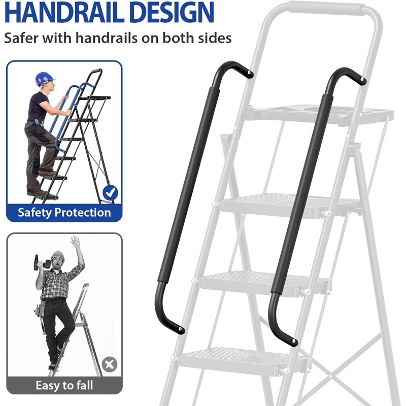 Folding Ladder with Handrails, Anti-Slip Pedals(2-Step, 3-Step, 4-Step)