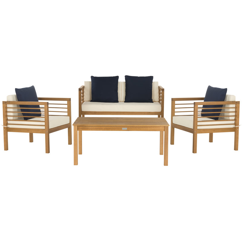Ensemble de conversation avec canapé 4 pièces Arlethe, Structure naturelle / coussin blanc