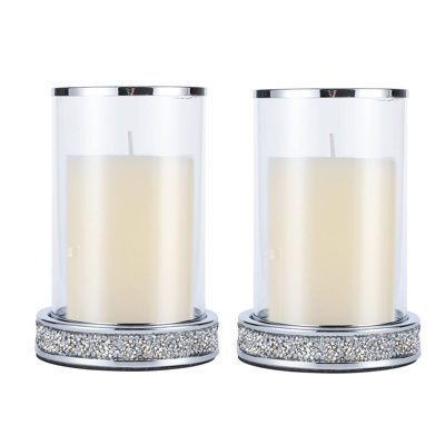 Pillar Candle Holders Set Of 2,hurricane Candle Holders For Pillar Candle,glass Candle Holder For Coffee Dining Table, Wedding, Christmas, Halloween, Home Decoration,silver Candle Holders