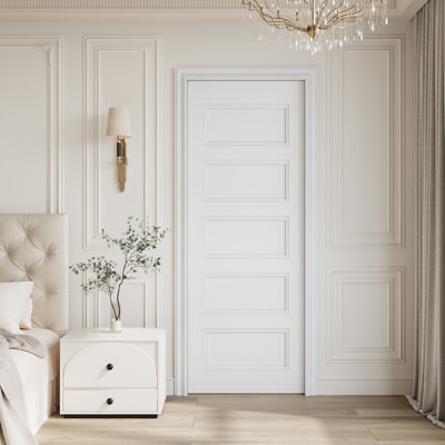 28" x 80" 5‑Panel Molded Solid Core Interior Slab Door, White Primed Paint‑Ready Interior Slab Door, w/o Hardware, for Bedroom, Closet, Hallway, Living Room, Pantry & Bathroom, Ideal for Prehung, Barn, Pocket, French & Bifold Door