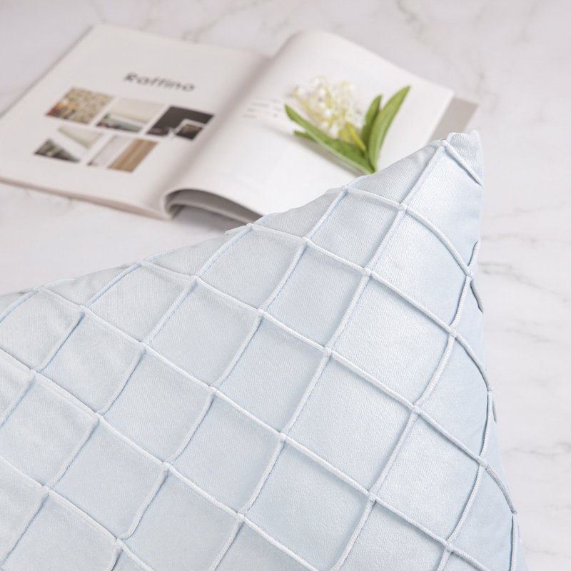 Square 18" Velvet Throw Pillow, Diamond Textured Decorative Pillows, Light Blue, Pillow Cover Only - No Insert