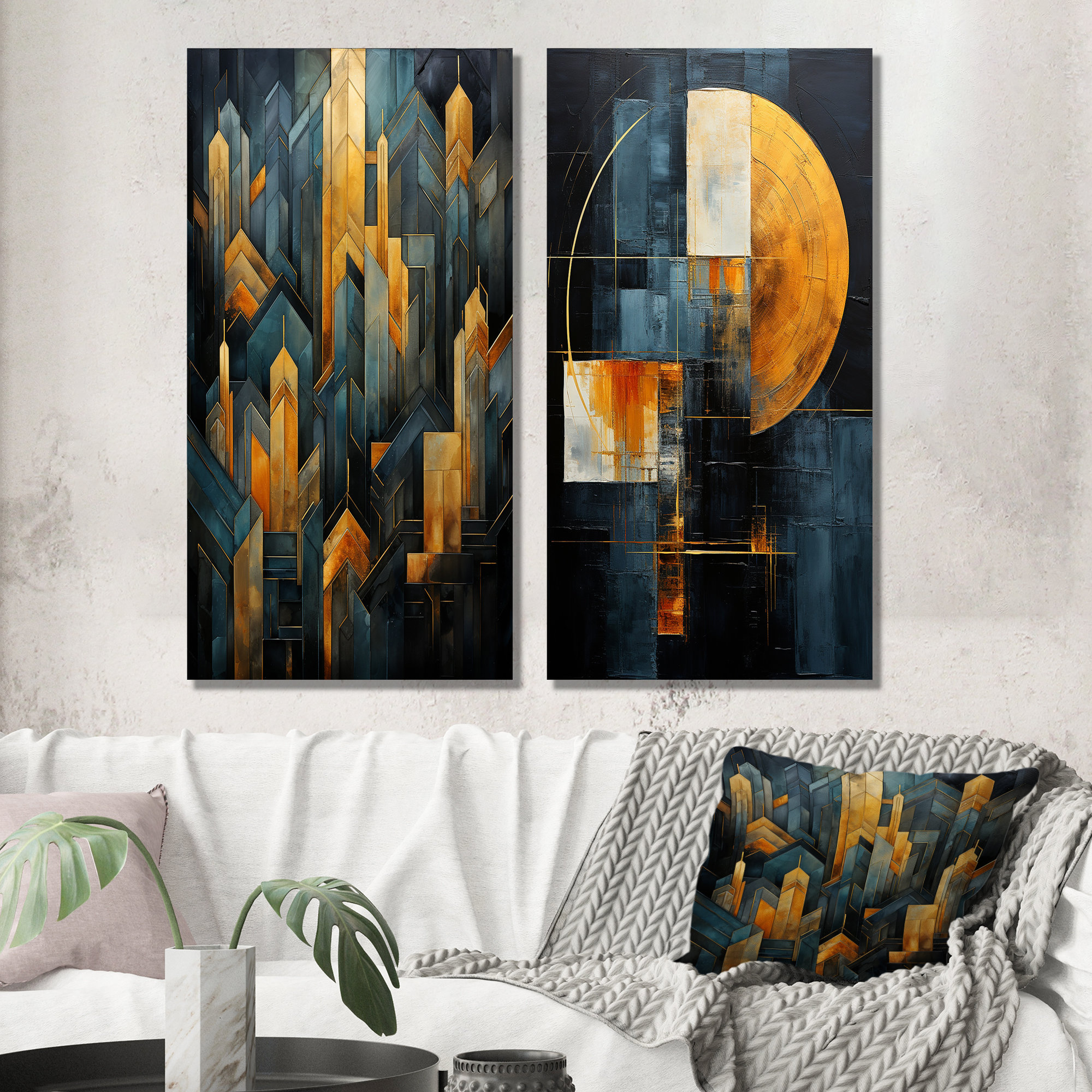 Latitude Run® Black And Gold Geometrics Arches - Abstract Shapes Metal ...