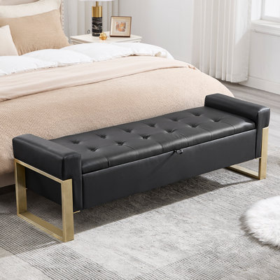 Banc de rangement rembourré avec pieds en métal