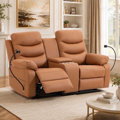 Canapé inclinable manuel, canapé inclinable 2 places, causeuse multifonctionnelle résistante aux égratignures pour chat avec console centrale, porte-gobelets et pochettes de rangement pour salon, véhicule récréatif, appartement, cinéma maison