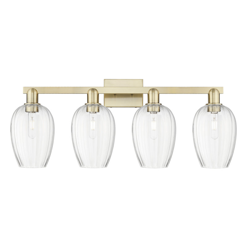 Eldon - Éclairage pour meuble-lavabo de salle de bain 4 lumières, Cuivre antique, Transparent, Quatre lumières
