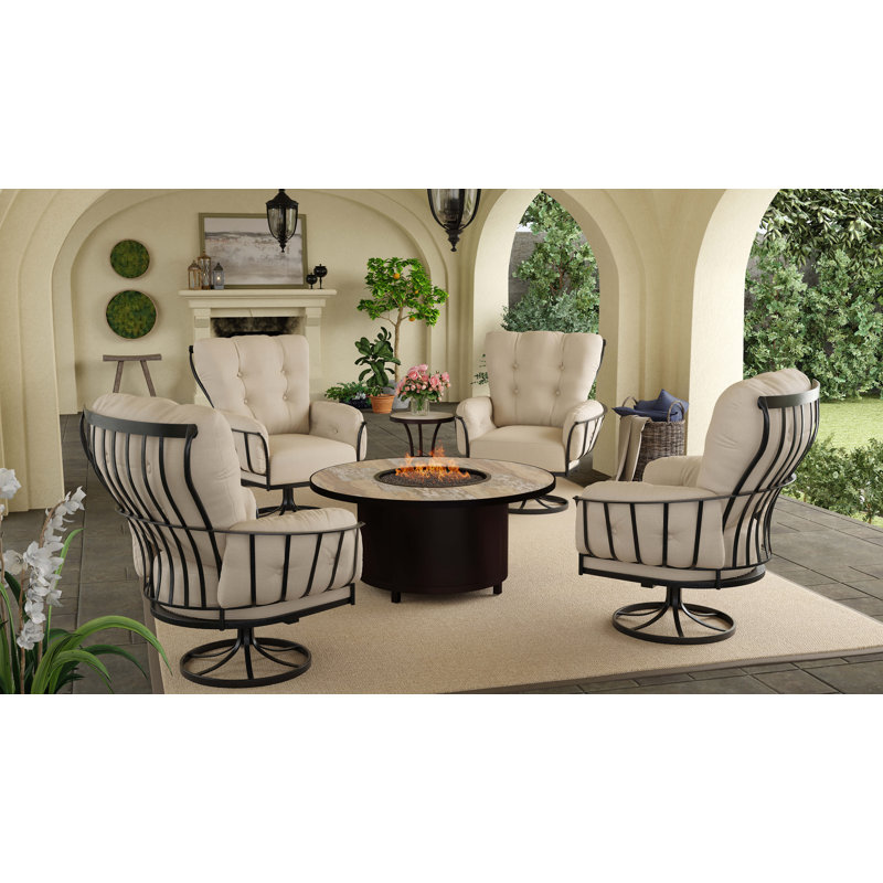 Elba Aluminum Outdoor Fire Pit Table, 19" H x 54" W x 54" D, Summit Gray, Copper Creek