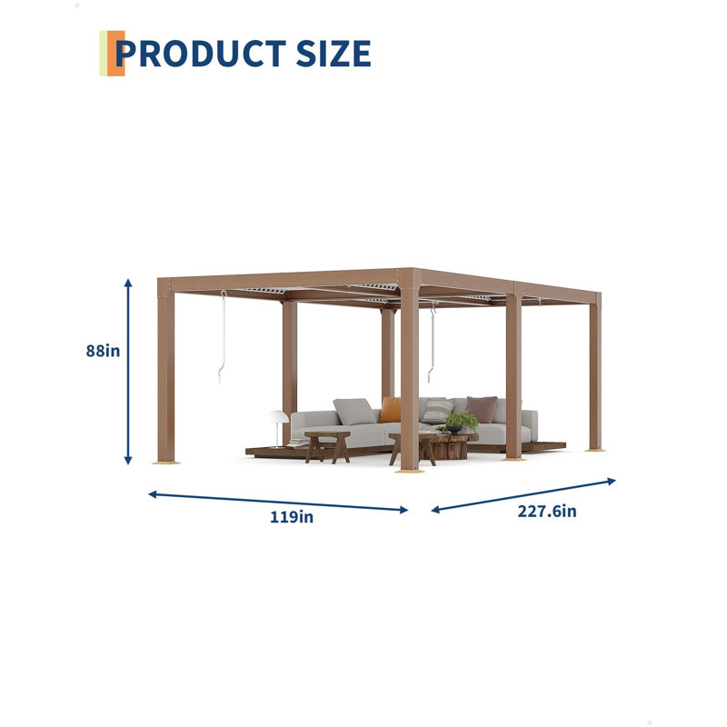 10'x10' Aluminum Pergola with Adjustable Louvered Roof - Heavy Duty Outdoor Gazebo with Drainage System for Patio, Deck, Backyard