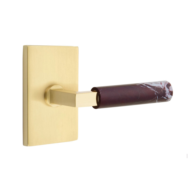 Ensemble de leviers de passage Emtek Select avec rosette rectangulaire et tige carrée en L, levier en marbre Rosso Levanto CF
