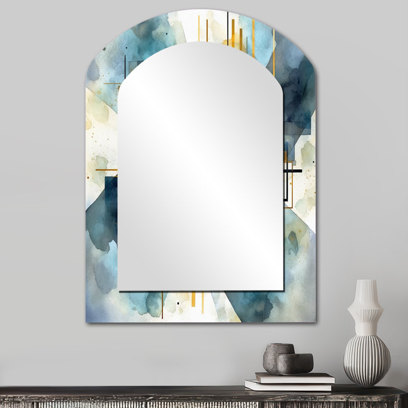 Or bleu abstrait Abstracted Realities - formes abstraites grand miroir asymétrique, miroir mural décoratif arche moderne, impression d'art en métal
