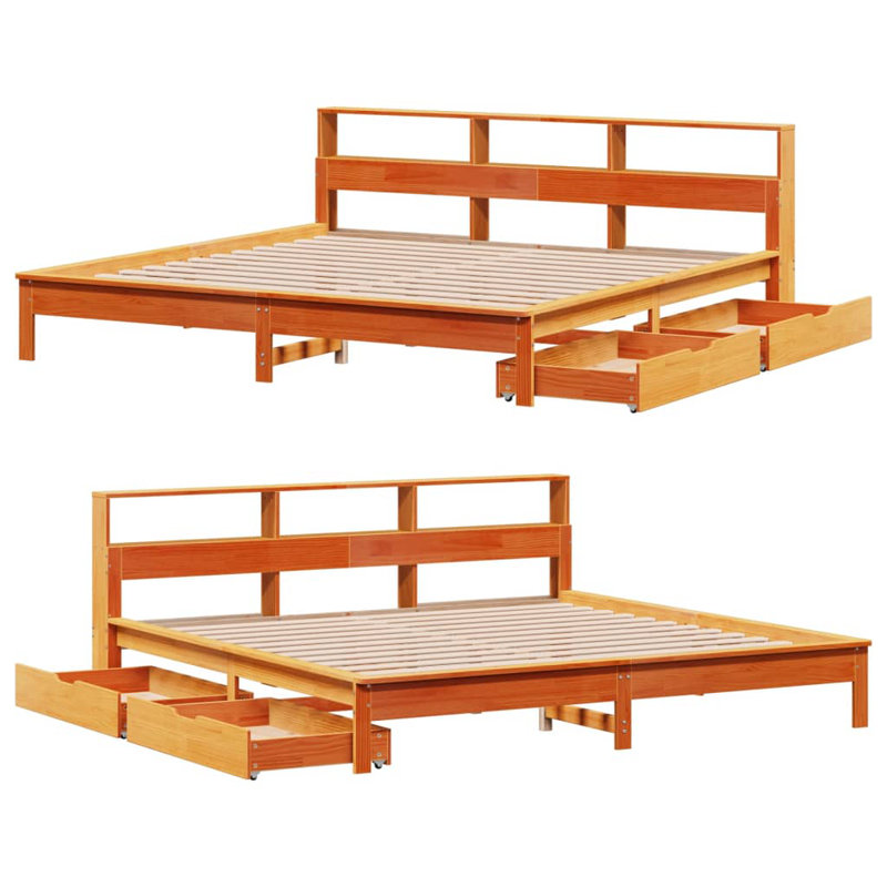 Juengel Solid Wood Storage Bed, Super King (6'), Wax Brown