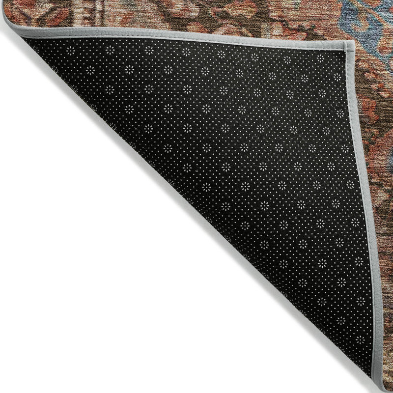 Chocolate Ultra-Thin Washable Synthetic Medallion Rug 2'3" x 7'6"