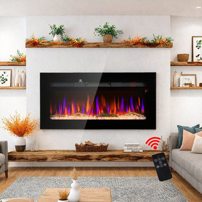 Foyer électrique mural 40 "encastré avec télécommande 40", minuterie 8H, couleur et luminosité réglables