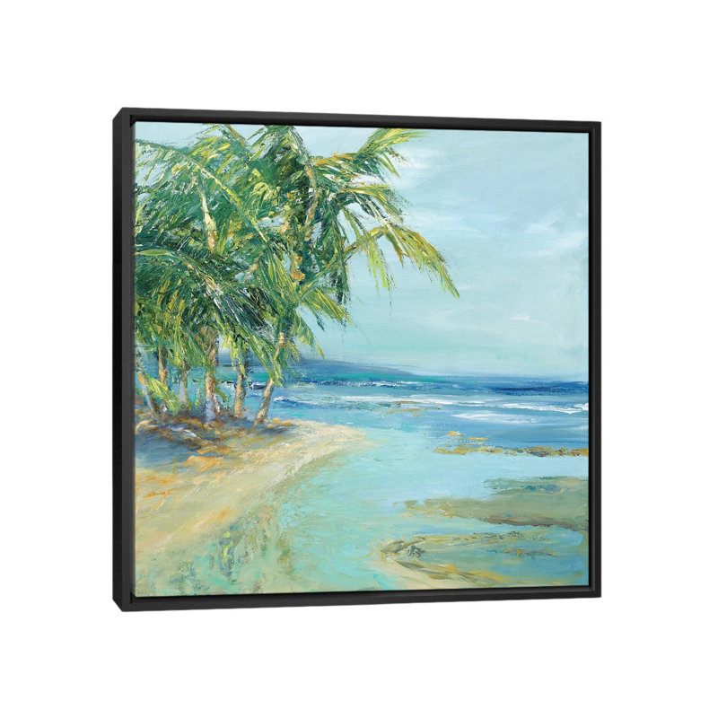 «Blue Coastal Lagoon», reproduction sur toile, H 26 po x l 26 po x P 1,5 po, Toile avec cadre noir, Pas de tapis