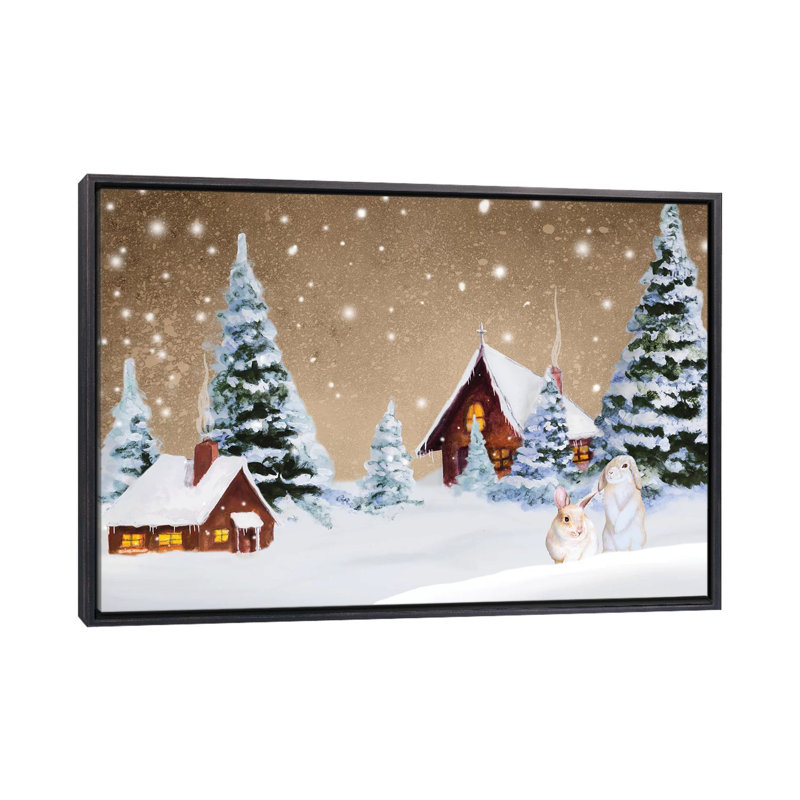 « Christmas village » par Janice Gaynor-impression, Pas de tapis, H 18 po x l 26 po x P 1,5 po, Toile avec cadre noir patiné